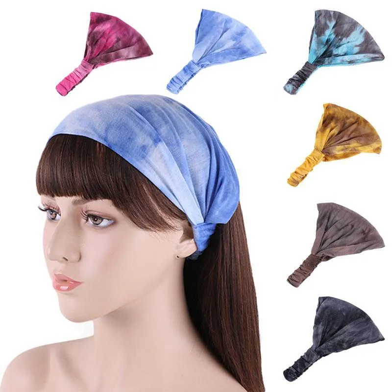 Tillbehör Kvinnors Tie-färgad Head Band Wide Bomull Stretch Headband Elastic Wrap Turban Hair Band Yoga Sports Ladies Hairband