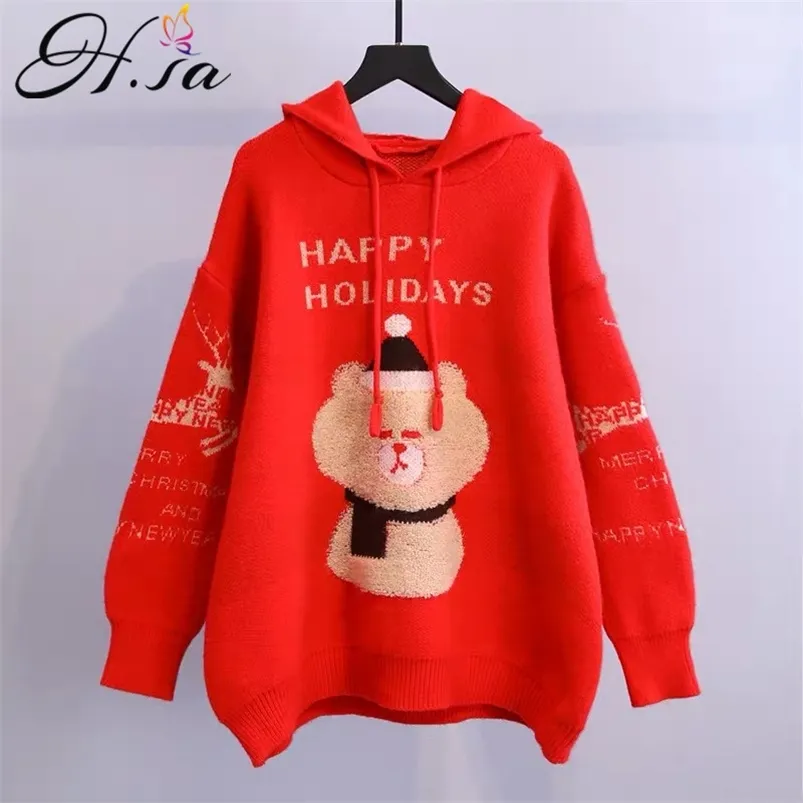 Oversized Sweater for Women Winter Pull Jumpers Cartoon Bear Christmas year's sweater 210430