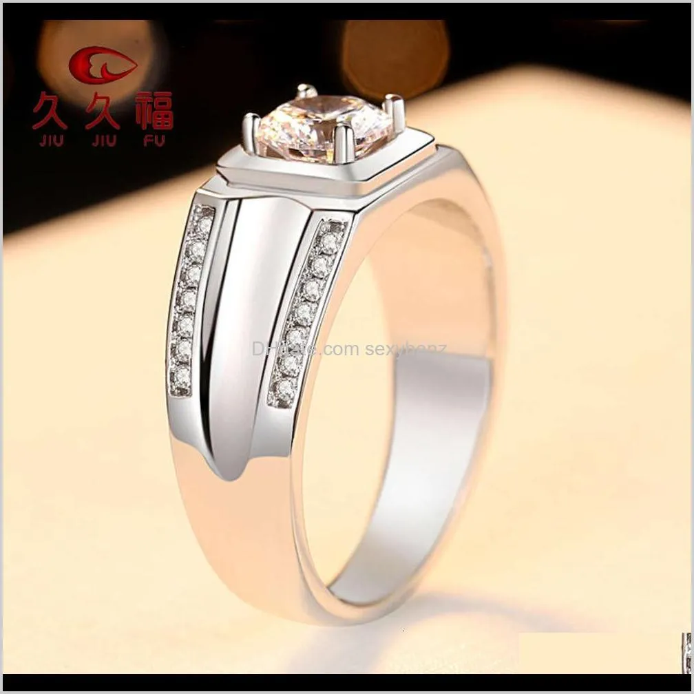 925 sterling silver fashion mosang diamond aggressive luxury double row micro inlaid big men`s ring