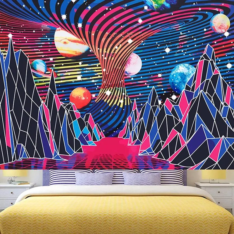 Wandteppiche Trippy Mountain Planet Tapisserie Hippie Wellen Abstrakte Raum Landschaft Galaxy Wandbehang
