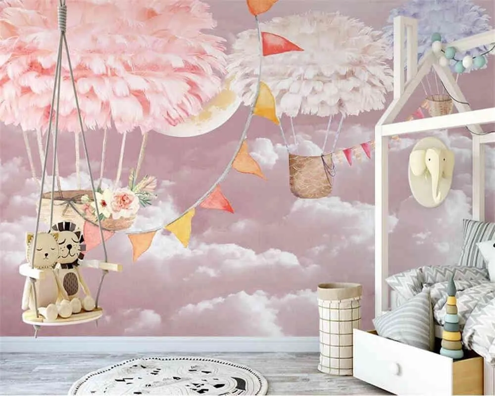 Beibehang Custom Papel de Parede Modern Nordic Handmålade Feather Starry Sky Barnrum Inredning Bakgrund Bakgrund