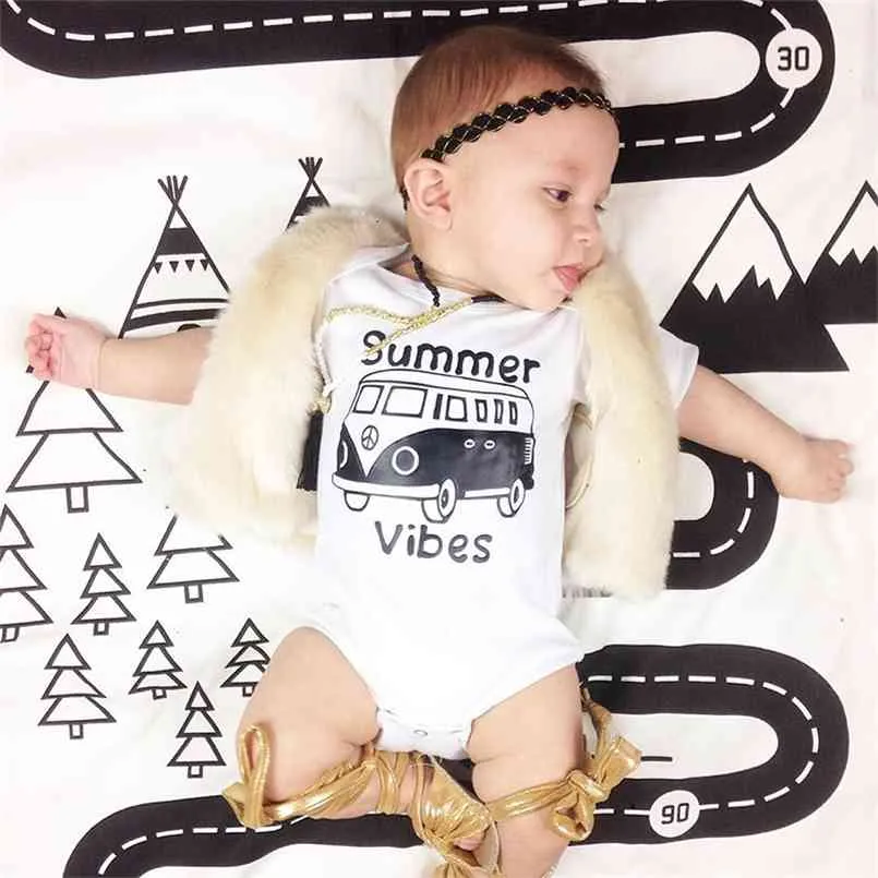 Summer Car Letter Print Short Sleeve Triangle Harmony Baby Toddler Boys and Girls One Pieces / Jumpsuits 210528