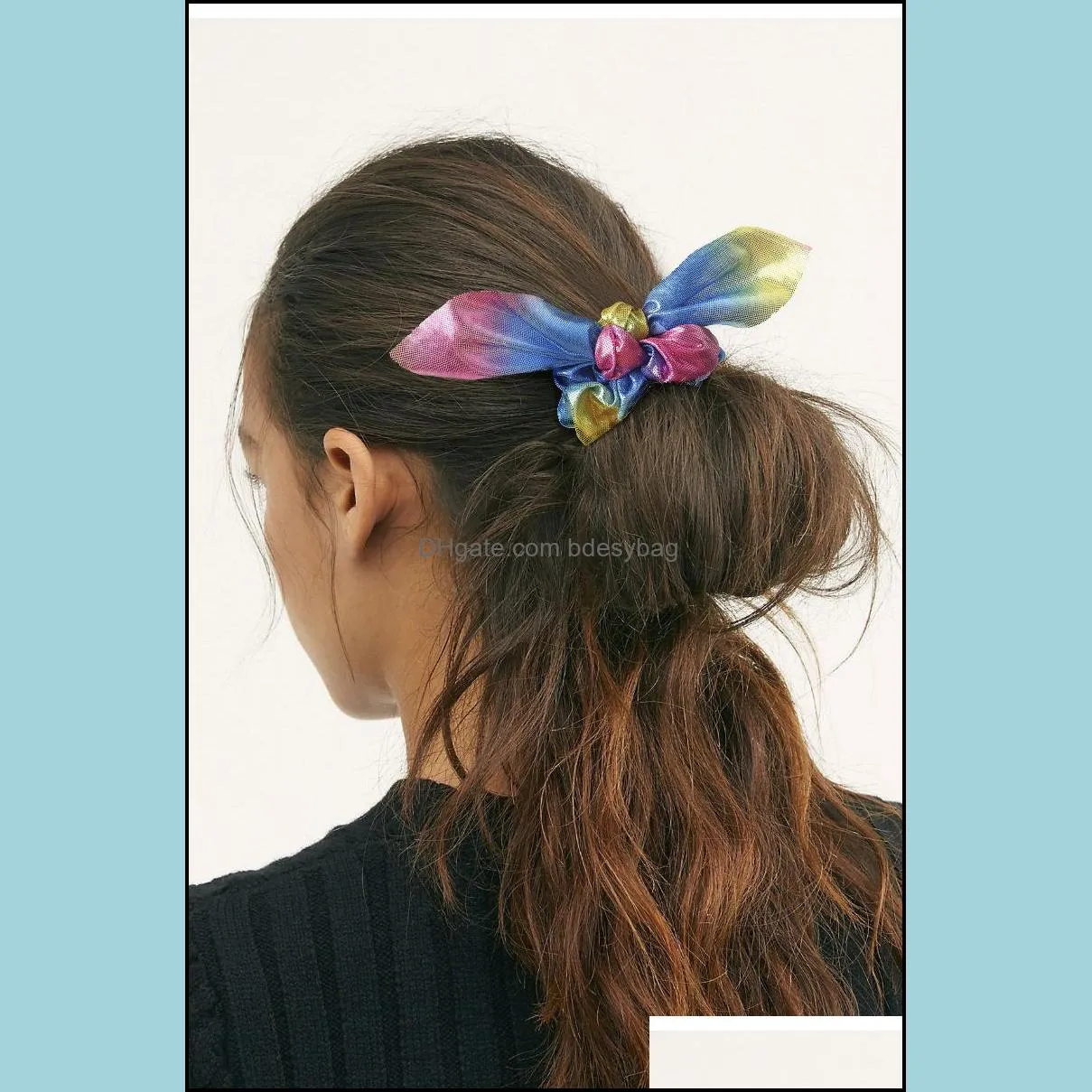 Free shipping fashion solid bow-knot Laser cloth women hair scrunchies girl`s hairbands Ponytail Holder Hair accessories