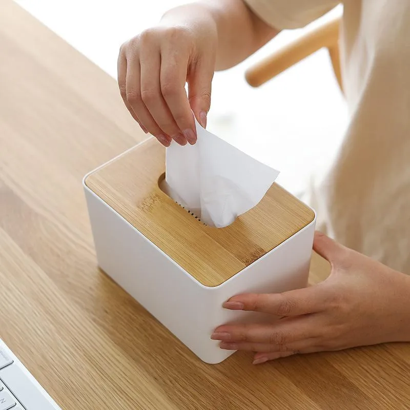 Tissue boxes servetten huishouden bamboe houten coverbox woonkamer theetafel creatief servet opslag buis bureaublad eenvoudig papier