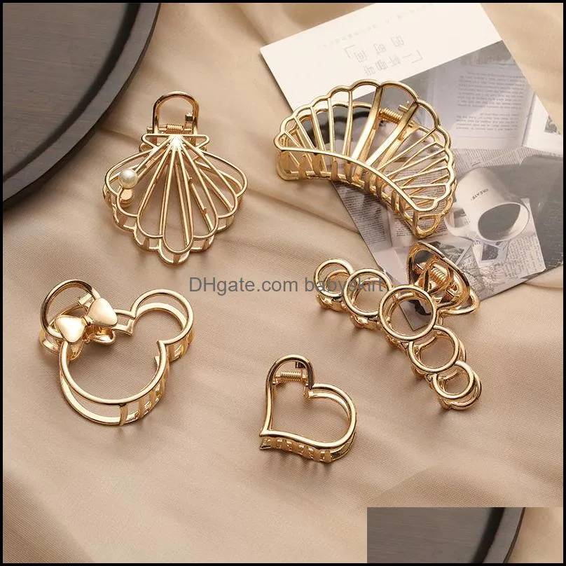 Women Barrettes Metal Hair Claws Accessories Hairclips Hairpins Ladies Hairgrip Headwear Girls Ornaments Crab Bands 8cm gold