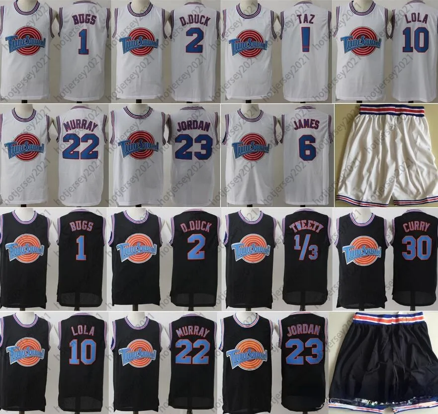 Vintage Space Jam Jersey Movie Tune Squad Looney Daffy Duck Bill Murray Lola Bugs Bunny TAZ Tweety Michael James Curry Basketball Shorts Black White Size S-2XL