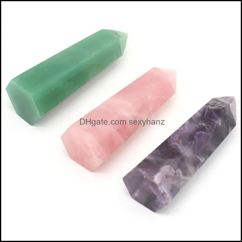 Charms Natural Semi-precious Stone Furnishing Articles Prismatic Shape Aventurine Rose Quartz For DIY Jewelry Making Home Decoration