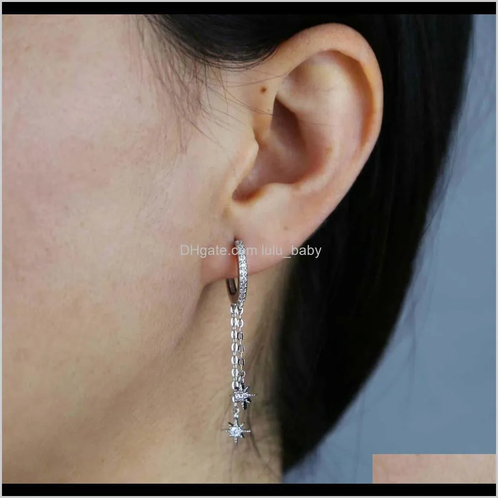 lovely dazzling sparking star northstar  dangle earring drop shiny cubic zircon women fashion long tassel chain earring b1204
