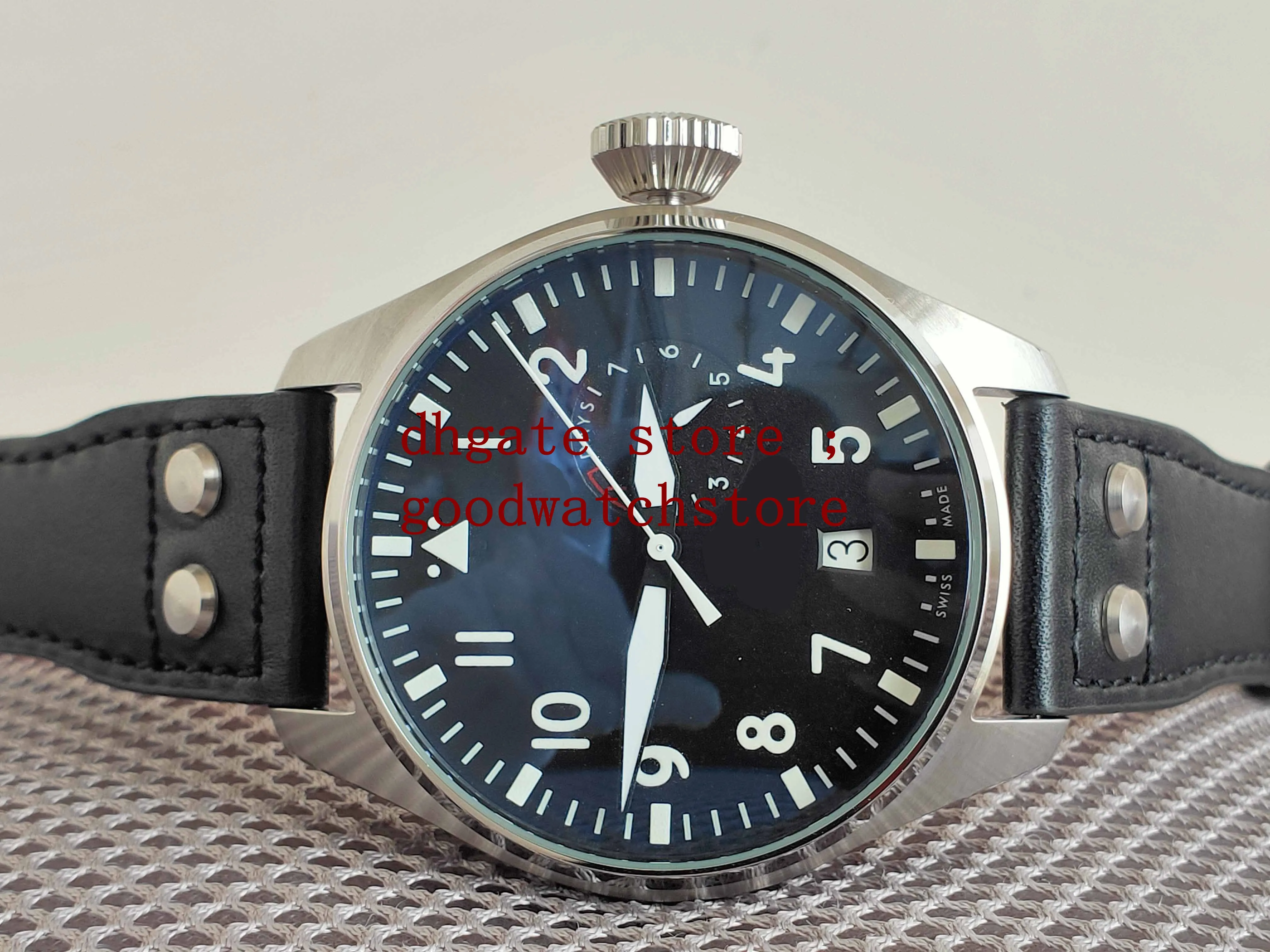 남성용 고급 제품 손목 시계 텔레 품질 고전 빅 시계 7 일 파워 리저브 46mm 블랙 다이얼 스틸 자동 Movem285V