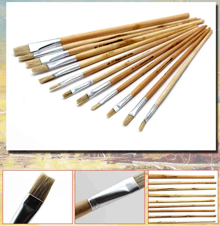 Natural Wood Rod Pig Bristle Paint Watercolor Acrylic Paints Chese