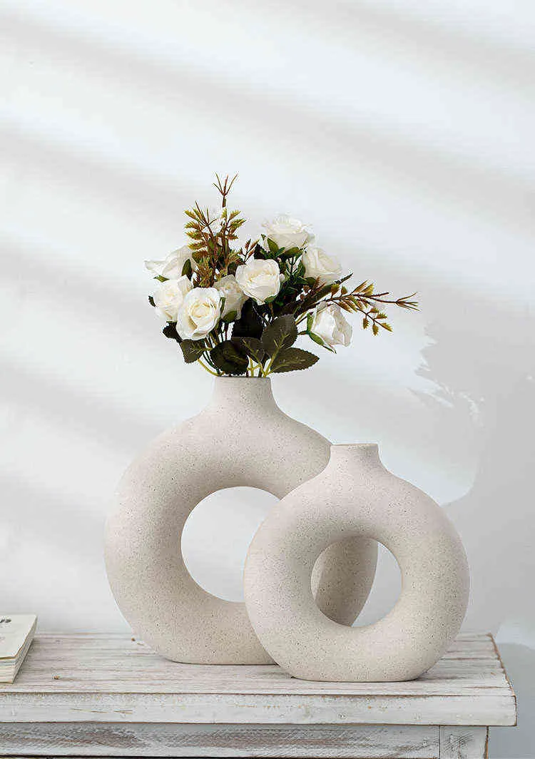 Nordic Circular Hollow Ceramic Vase Donuts Flower Pot Home Decoration ...