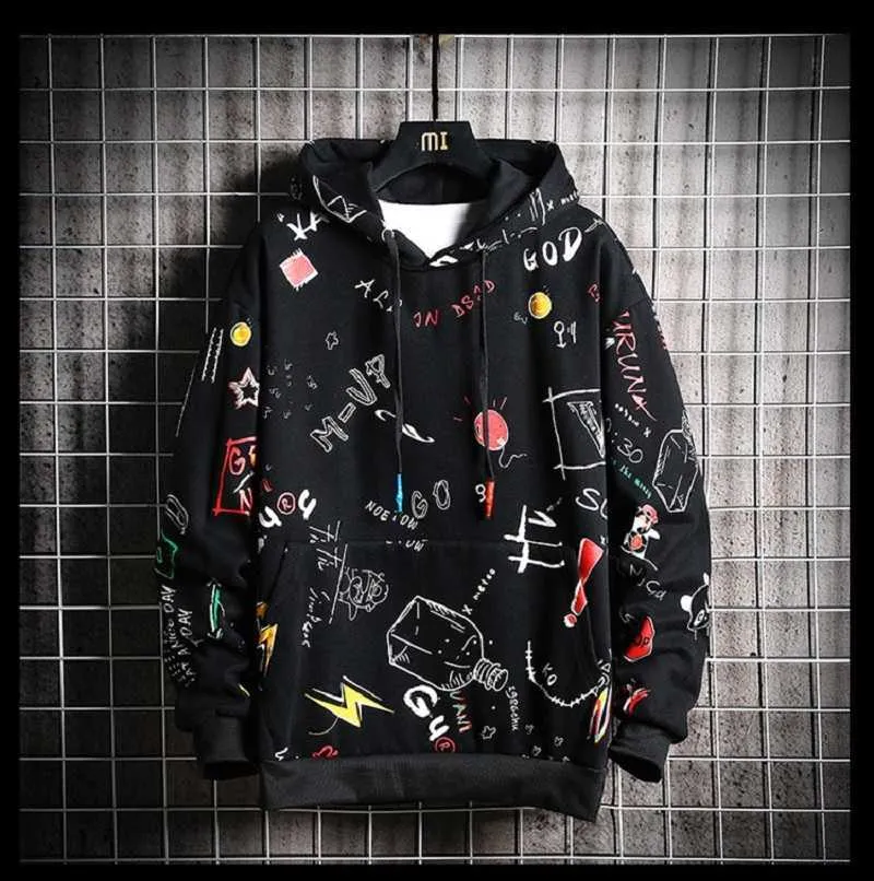 Mens Hip Hop Streetwear Graffiti Hoodie With Printed Design Autumn Trendy Pullover Tracksuit From Lu003 Vendor 45.97 DHgate.Com