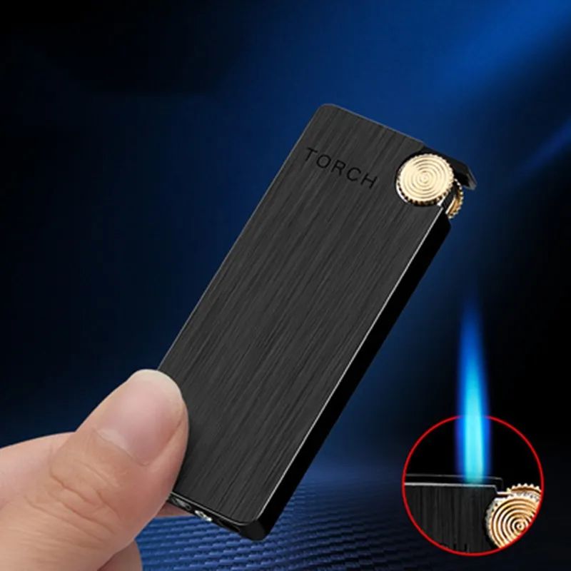 Ultra-thin Metal Flint Lighters Gas Lighter Butane Turbo Jet Lighter Cigar Cigarettes Windproof Lighter Gadgets For Men