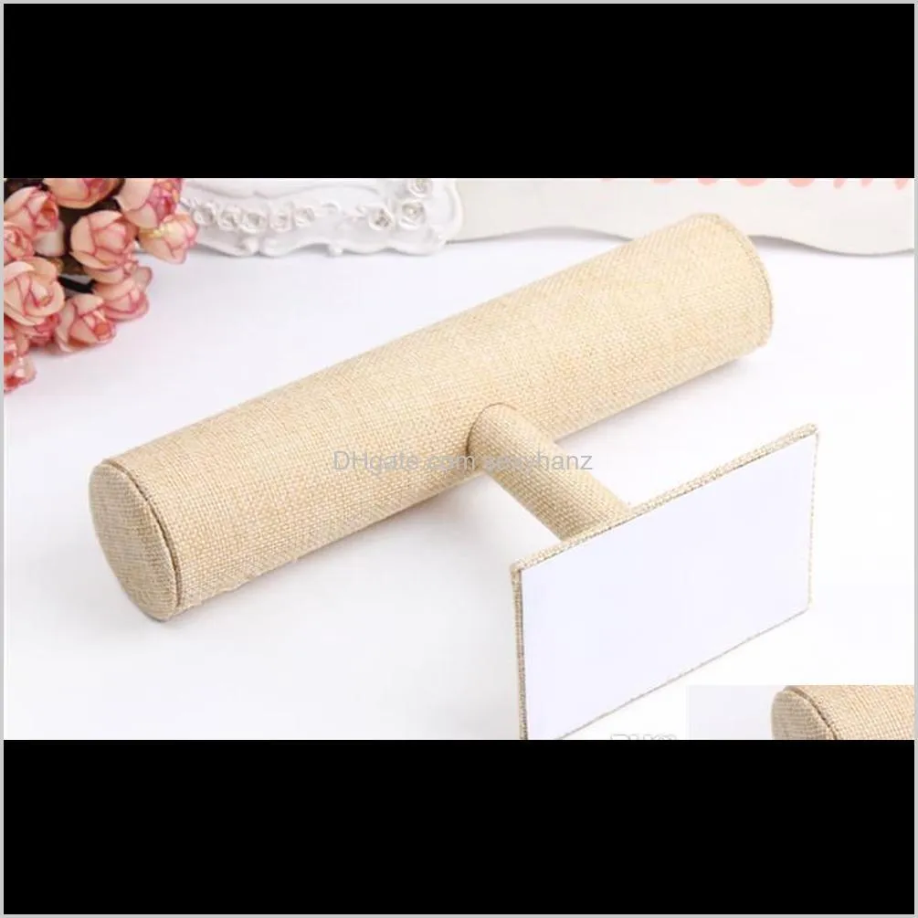 top grade burlap wooden bracelet watch jewelry display stand holder linen bangle headband holder single-layer