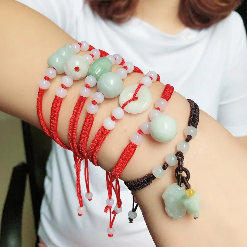 Bangle Handmade Woven Natural Stone Charms Bracelets Adjustable Red Rope Blessing Lucky Women Men Couple Wristband Classic Jewelry