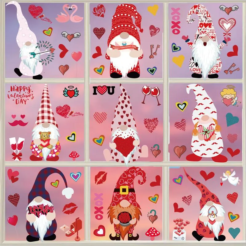 Valentine`s Day Window Clings Decorations 9 SheetsRemovable Vinyl Sticker Decals for Home Wedding Anniversary Decoration