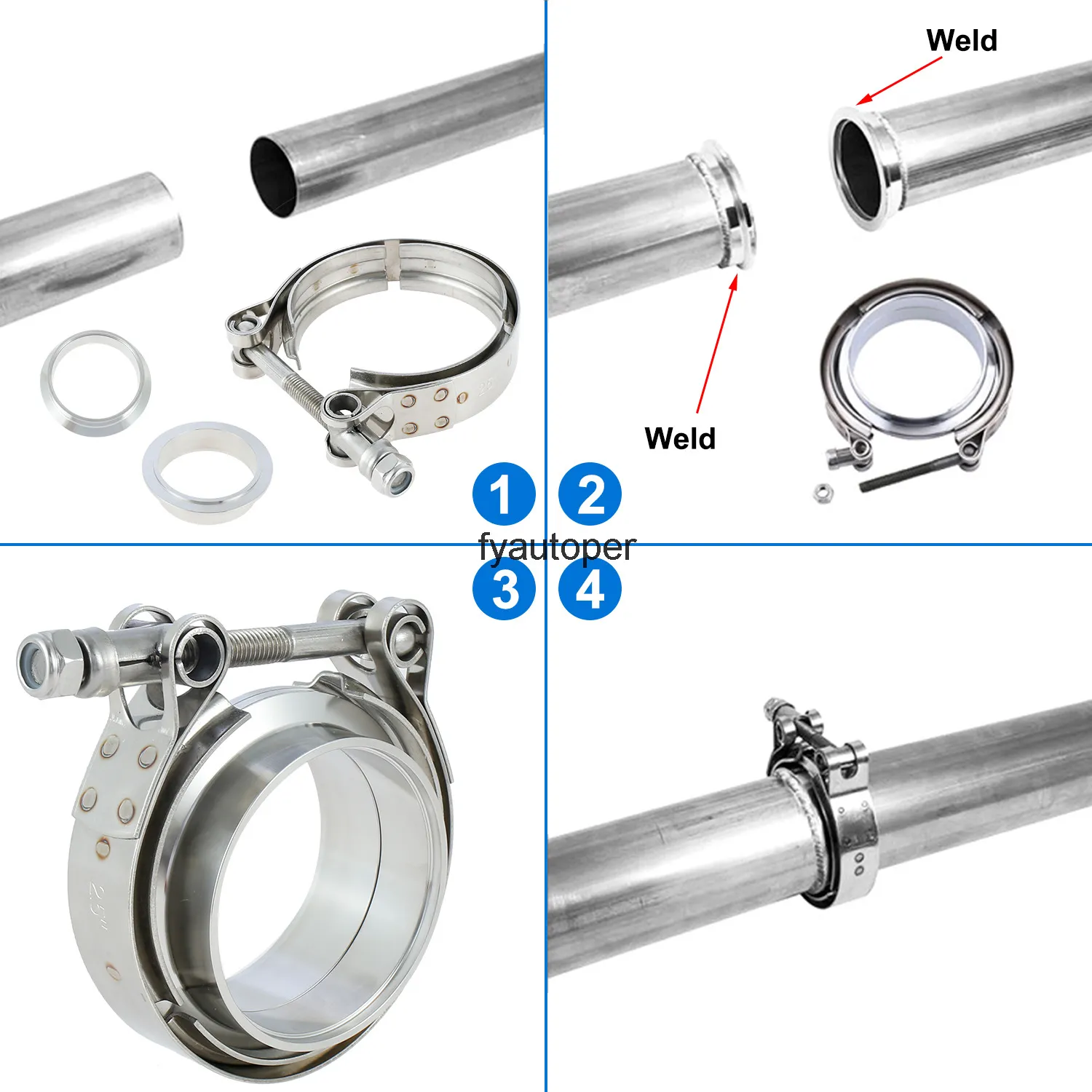 thumbnail image 2 of JONJEA 3" Stainless Steel Exhaust V-Band Clamp – Turbo Downpipe, Universal, Premium, 0300411 2 of 3