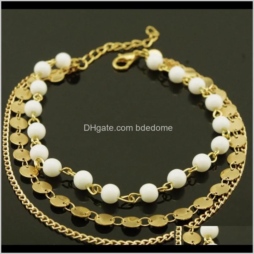 more blue or white beads choose gold round shape three chain for women foot fashion anklet gift