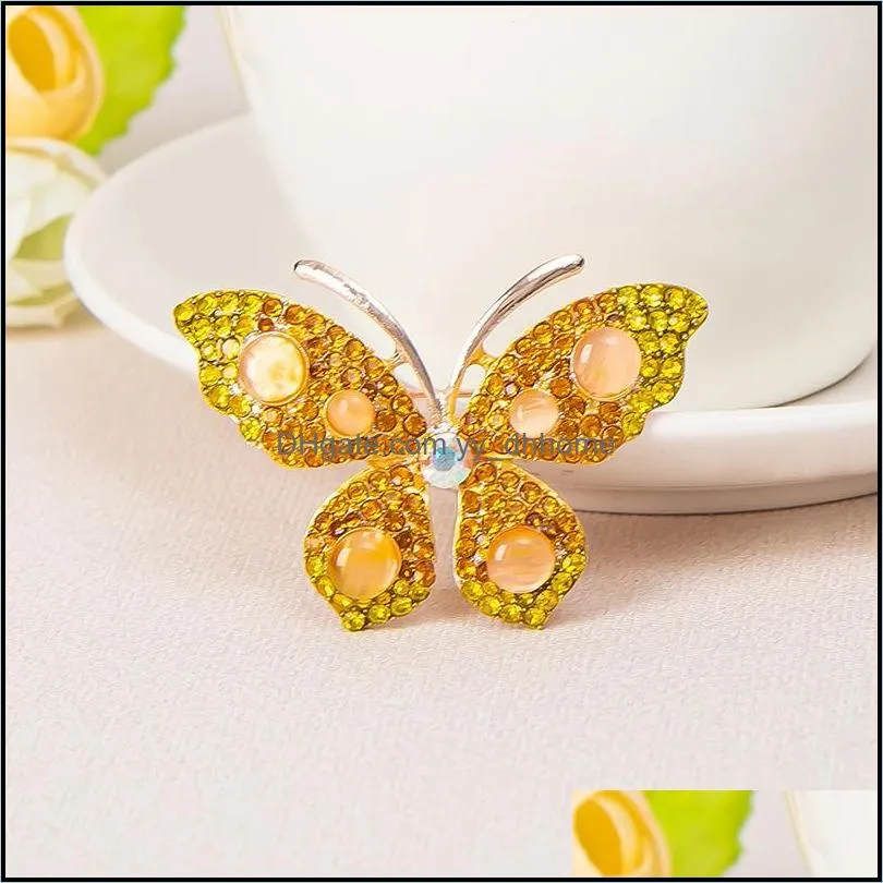 Pins, Brooches 1PCS Insect Fashion Mix-color Rhinestone Butterfly For Women Opal Pin Brooch Jewelry Gift