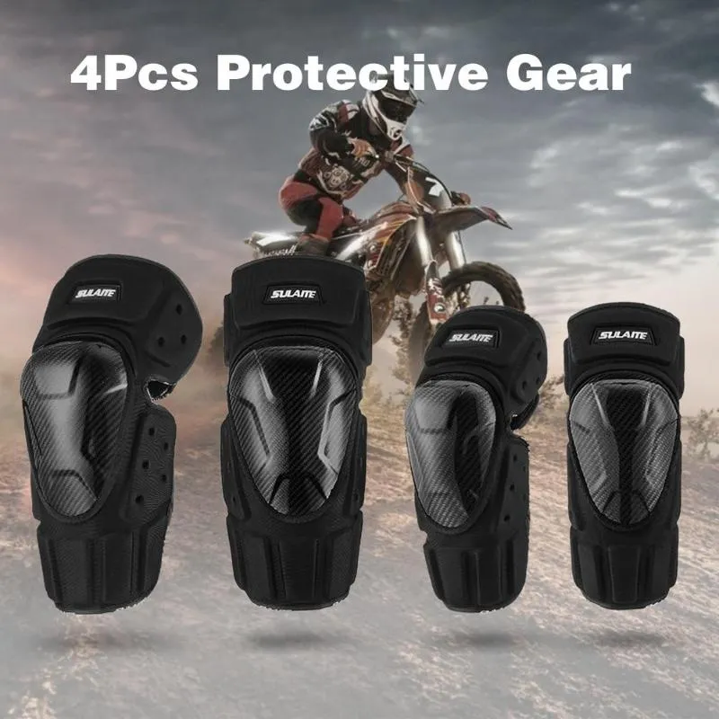 Motorcycle Armor 4PCS Set Off-road Windproof Warmth And Fall-proof Knight Knee Pads Elbow Breathable Carbon Fiber Protective Gear