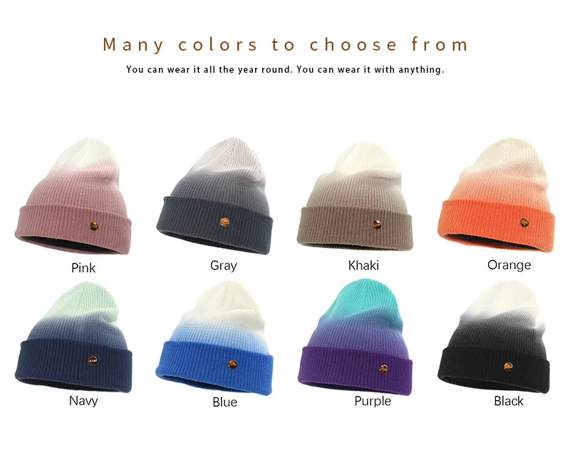 Mens Gradient Knitted Cap 2021 Autumn Winter New Dome INS Warm Tie Dye Bonnet ins Hedging Cap Men Women Beanie Hat X0901E