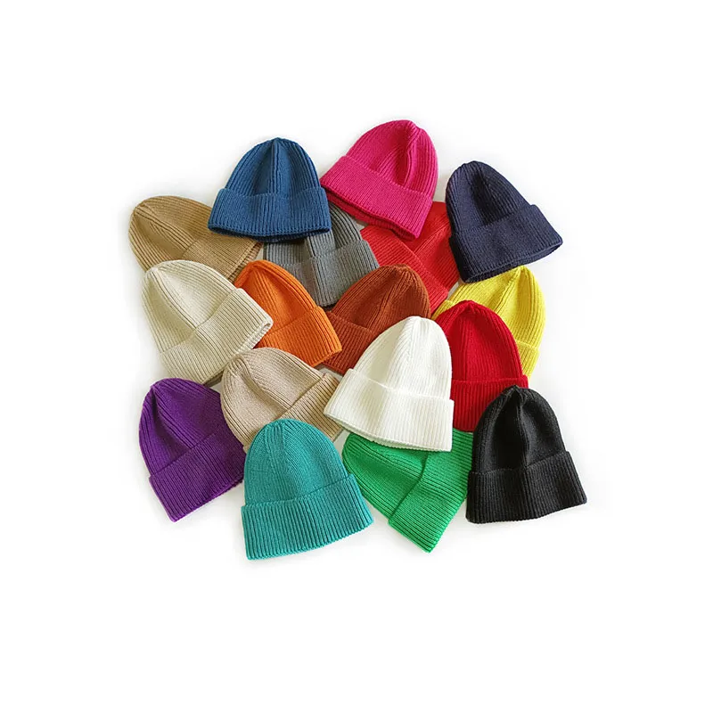 M391 Nuovo Autunno Inverno Bambini Cappello lavorato a maglia Berretto con teschio color caramella Ragazzi Ragazze Berretto caldo Cappelli per bambini 17 colori