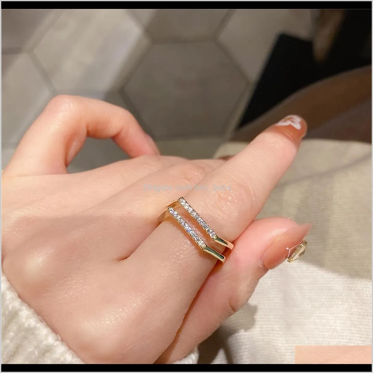 copper-plated real gold double-layer micro-inlaid zircon ring, versatile personality temperament opening adjustable ring