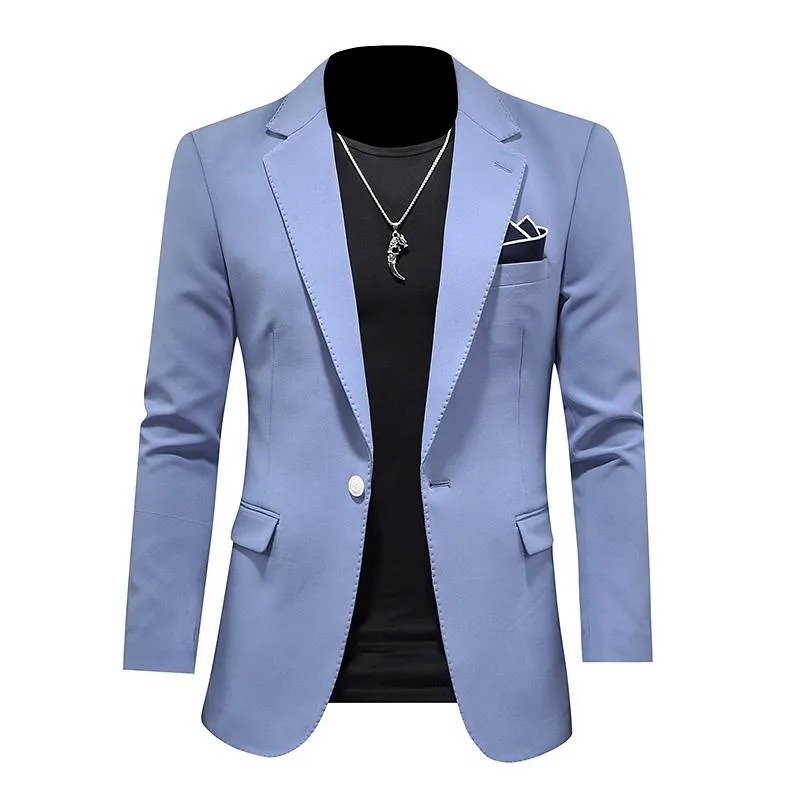 Abiti da uomo Blazer 2021 Uomo Slim Fit Giacca da ufficio Giacca Moda Solid Blu Abito da uomo Abito da sposa Cappotto Casual Business Maschile 5XL