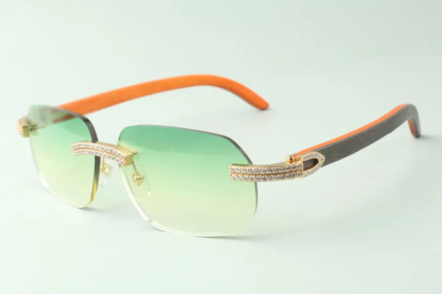 Direct sales double row diamond sunglasses 3524024 with orange wooden temples designer glasses, size: 18-135 mm