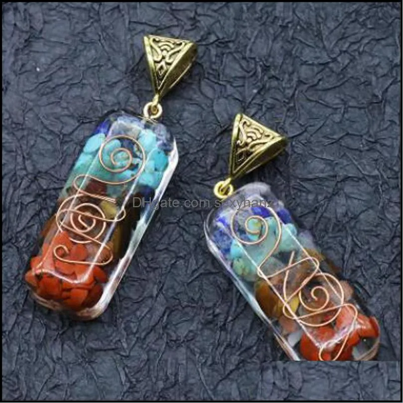  Chakra Pendant Orgone Reiki Healing Colorful Chip Natural Stone Energy Necklace Pendulum Amulet Orgonite Crystal