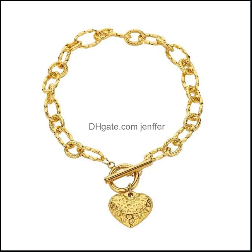 Golden Heart Bracelet Stainless Steel OT Button Up Fashion Link, Chain