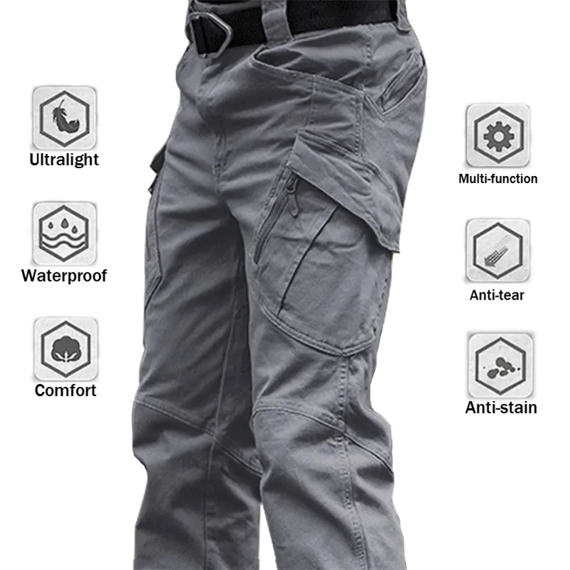 Pantaloni tattici militari da città 6XL Pantaloni da combattimento elastici SWAT Army Molte tasche Uomini cargo casual resistenti all'usura impermeabili 210715