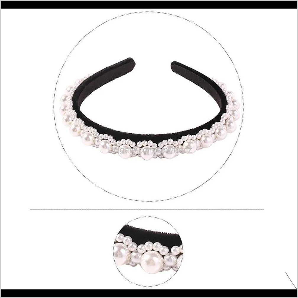 hot new ins fashion trendy luxury designer vintage beautiful pearl flower velvet headbands hair jewelry for woman girls