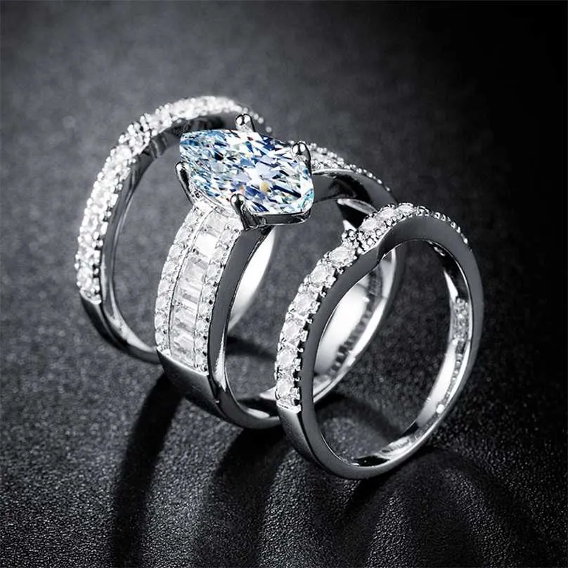 Luxury Marquise 925 Sterling Silver Wedding Ring Set Africa Bridal For Women Lady Anniversary Gift Jewelry Wholesale R5388 211217