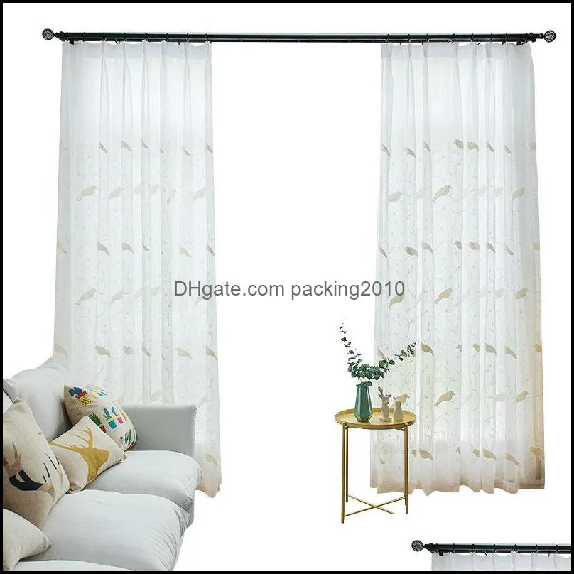 Curtain & Drapes Bird Embroidered Tulle For Living Room Sheer Voile Bedroom Window Screen Kitchen Fabric Home Decor