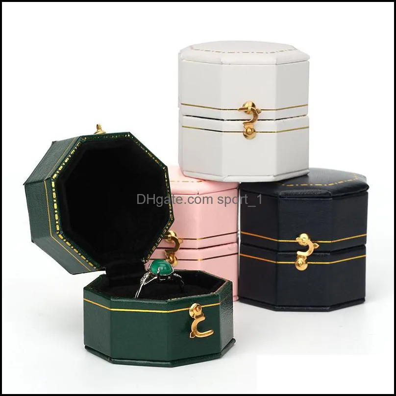 Mini black octagonal box PU leather advanced vintage jewelry display recommended wedding diamond ring box