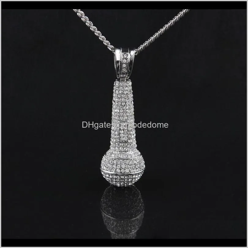 mens iced out pendant necklace fashion microphone hip hop necklaces jewelry gold cuban chain