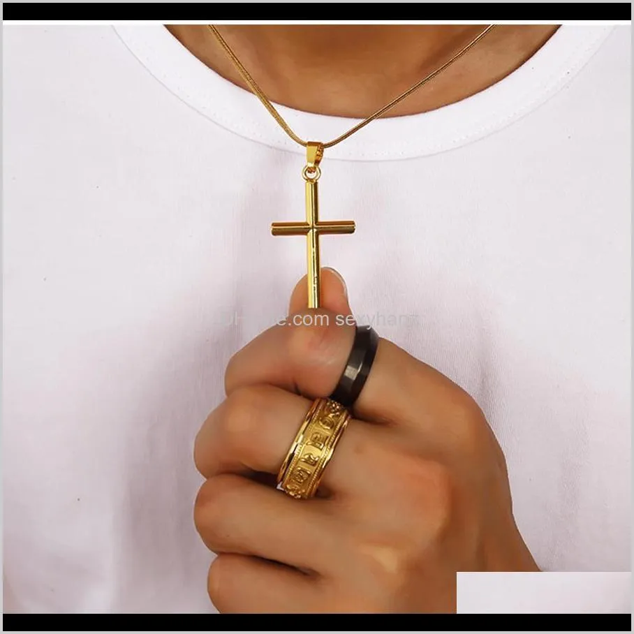 mens gold silver cross necklace hip hop music jewelry charm fashion 18k gold jesus pendant necklaces stainless steel chain trendy for