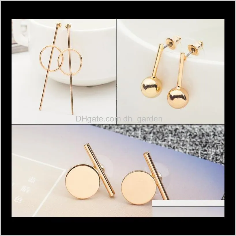 Earrings Drop Delivery 2021 Novelty Alloy Geometry Pattern Stud Personality Women Earring Sier Gold Plated Studs Korean Style For Girls Ear J