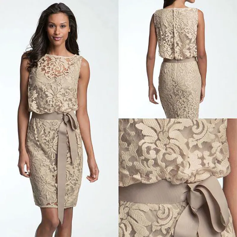 Vintage Lace Mother Of The Bride Dresses 2024 Bateau Neck Fitted Knee Length Wedding Guest Dress With Detachable Sash A Line Lace Sleeveless Built In Bra From Verycute 35.09 DHgate.Com