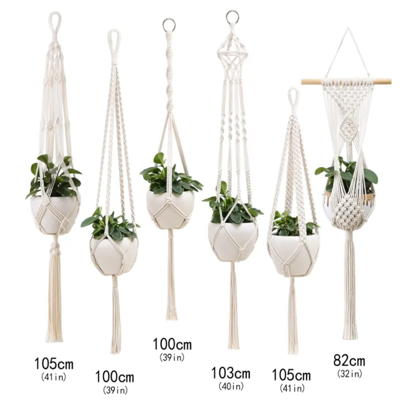 6pcs kit trädgård dekorationer hängande korgar macrame handgjorda rep potthållare blomma växt hängare hals korg nätväska blomma för inomhus utomhus heminredning