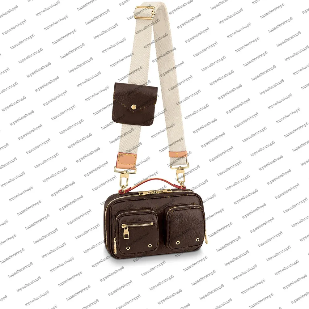 M80446 Designer Top End Utility Crossbody Women Bag Handväska Mynt Purväska Kanvas Naturlig Cowhide-Leather Stud Mini Clutch Shoulderbag Double Zip Closure