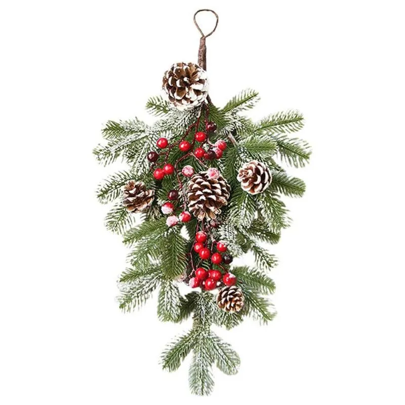 Christmas Decorations Artificial Teardrop Wreath 25.59 Inch Front Door With Berries And Pine Cones For Holiday Wall Hangings D