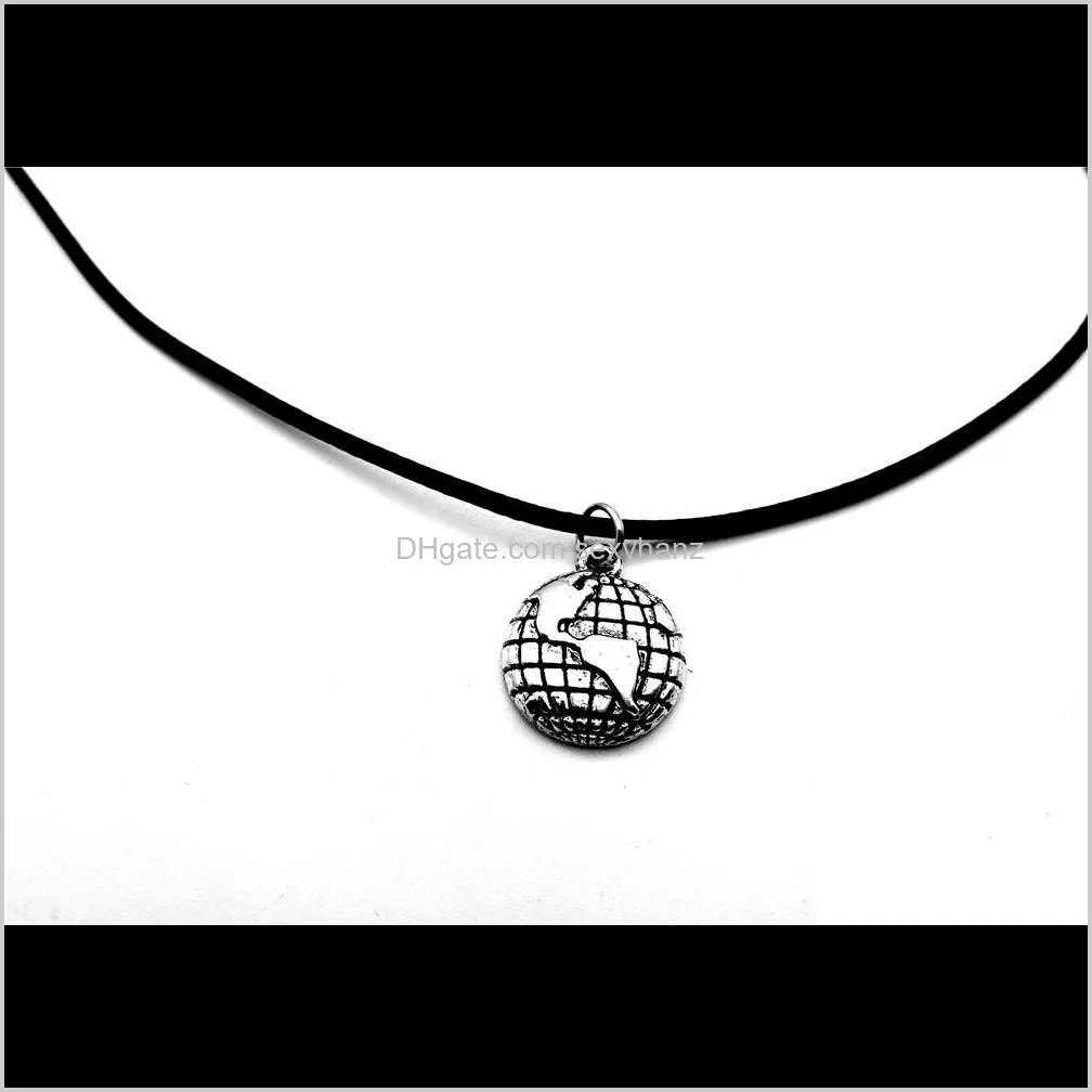 Pendentifs Bijoux Livraison directe 2021 10 pièces contour Globe carte du monde pendentif collier voyage mondial planète terre cuir corde colliers personne