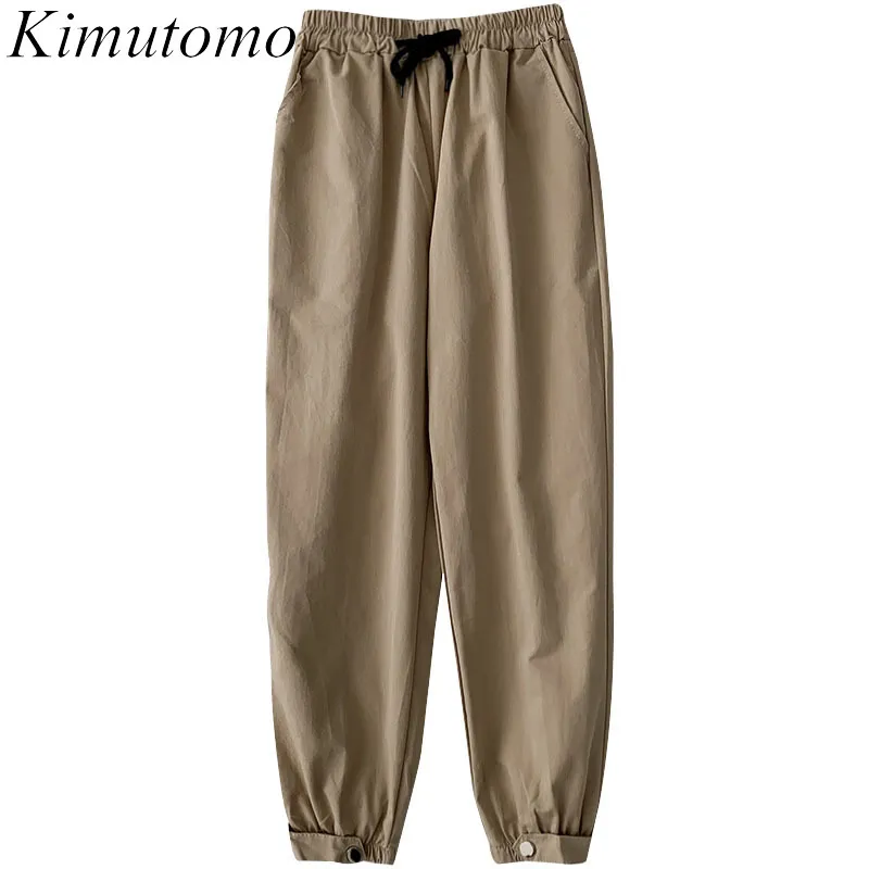 Kimutomo solide décontracté femme pantalon printemps coréen taille haute élastique toutes les poches assorties sarouel Outwear lâche mode 210521