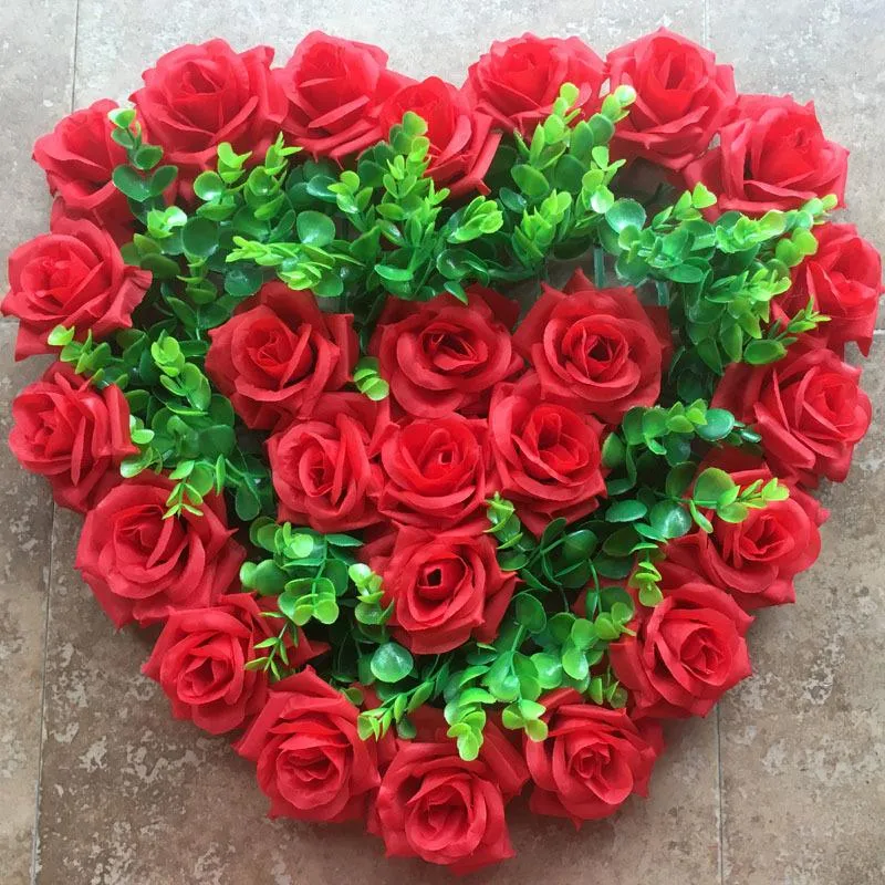 Decorative Flowers & Wreaths 40 CM Artificial Silk Heart Shape Lovely Rose Flower Ball For Wedding Car Door Floral Centerpiece Valentines De