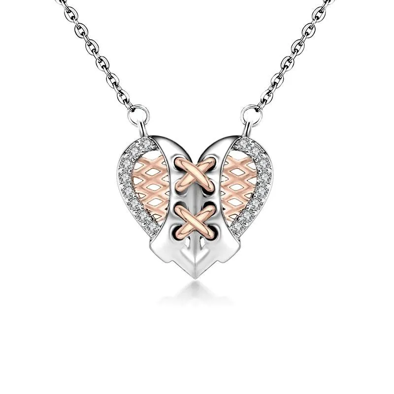 Anhänger Halsketten 2021 Kristall Rose Gold Herz Frauen Korsett Inspiriert Zwei Ton Design Halskette Geschenke298F