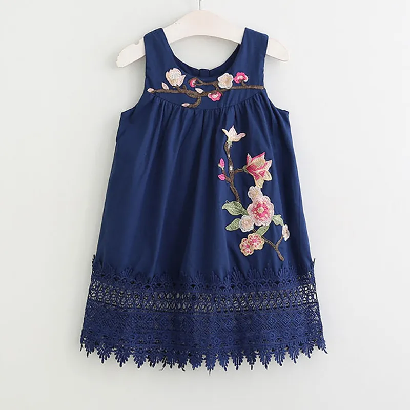 Girls Dress Summer Sleeveless Princess Fashion Embroidery Flowers Casual Party Cotton Children's Kids Clothes 210515