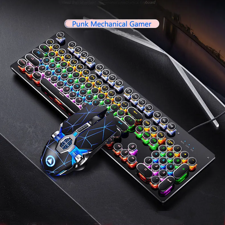 Teclado mecánico vintage para juegos con ratón retro punk estilo máquina de  escribir blanca led retroiluminado usb con cable mecánico