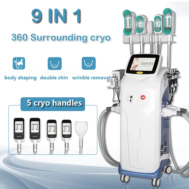 Fat Freezing Cryolipolysis Machine 3 Cryo Handles 360 Degree Cellulite Reduction Freeze Vacuum Cavitation RF Slimming Device